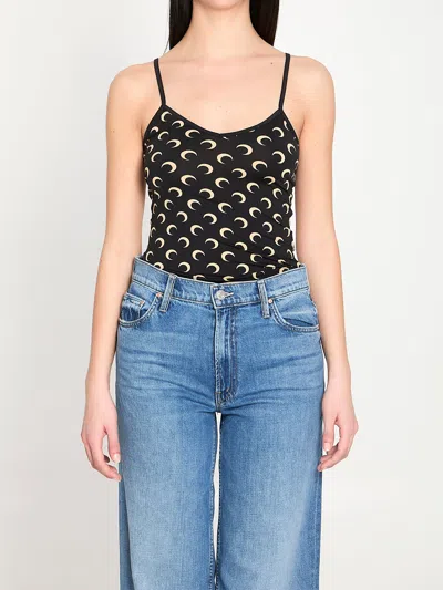 Marine Serre Moon Printed Jersey Top In Black