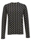 Marine Serre Black Crewneck Top With All-over Moon Print In Tech Fabric Stretch Woman In Black