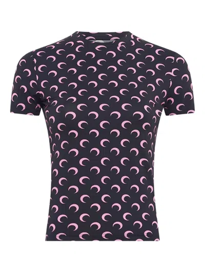 Marine Serre Moon Printed Jersey Ss Crewneck Top Woman Black