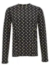 Marine Serre Black Crewneck Top With All-over Moon Print In Tech Fabric Stretch Woman