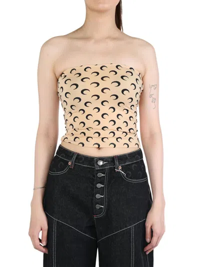 Marine Serre Beige Recycled Moon Jersey Second Skin Tube Top In Multi