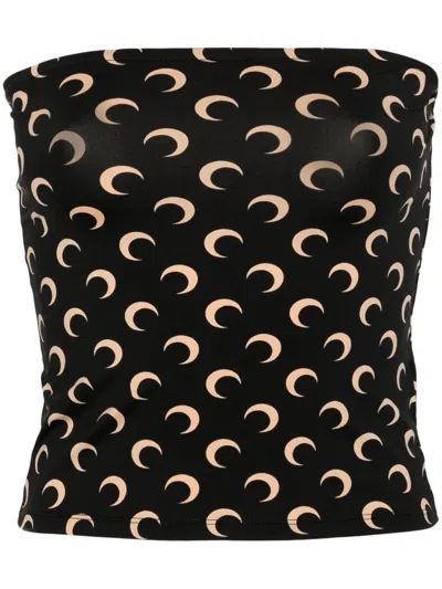 Marine Serre Moon Printed Jersey Tubed Top In Black