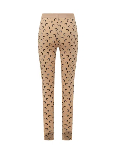 Marine Serre Moon Printed Leggings With Fascia Logo In Tan