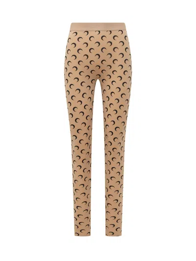 Marine Serre Moon Printed Leggings With Fascia Logo In Tan