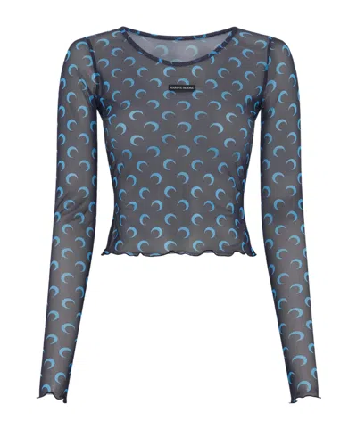 Marine Serre Moon Printed Long-sleeved T-shirt In Gray
