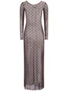 Marine Serre Brown Moon Printed Mesh Panelled Maxi Dress In Brown
