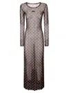 Marine Serre Brown Moon-print Mesh Maxi Dress In Multi