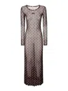 Marine Serre Brown Moon Printed Mesh Panelled Maxi Dress In Brown