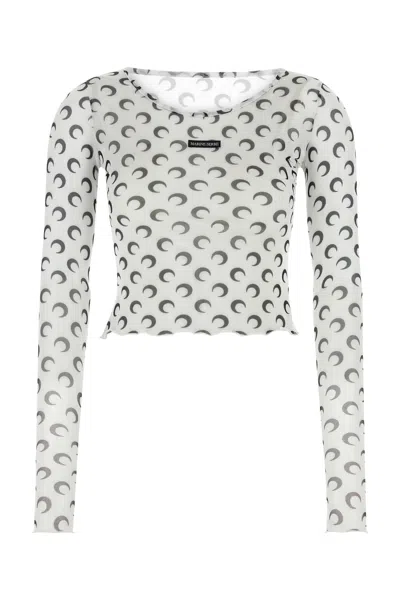 Marine Serre Moon Printed Mesh Second Skin Cropped Top In White