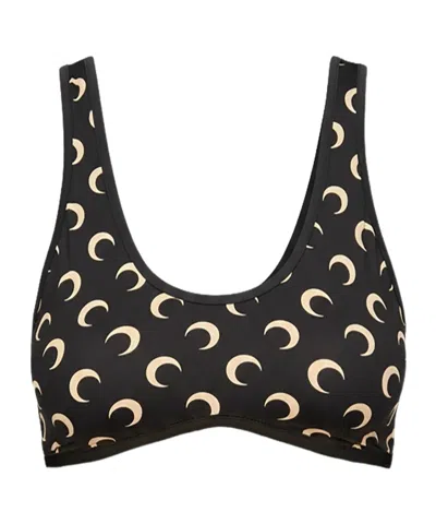 Marine Serre Moon Printed Scoop Neck Top In Black