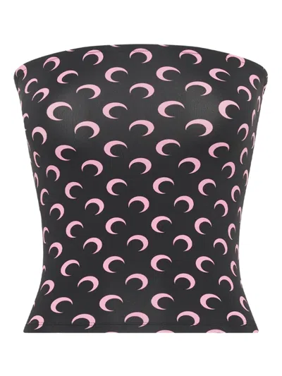 Marine Serre Moon Printed Second Skin Tube Top In Black