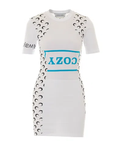 Marine Serre Printed Moon-patch Mini Dress In White