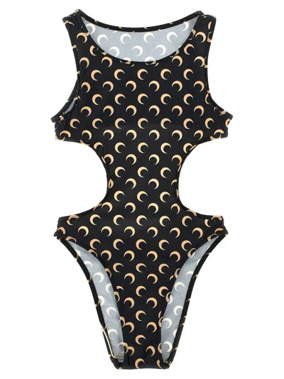 Marine Serre All-over Moon One-piece Swimsuit In Black