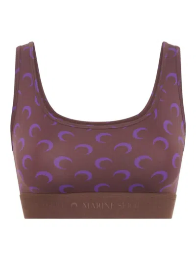 Marine Serre Moon-printed Sports Bra In Brown