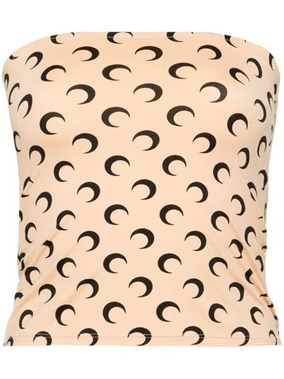 Marine Serre Moon Printed Tube Top In Beige