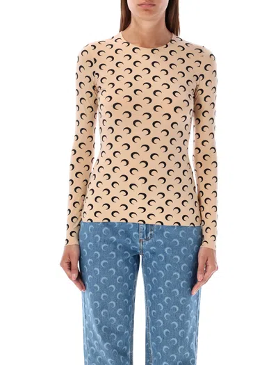 Marine Serre Moon Round Neck Second Skin Top In Neutral