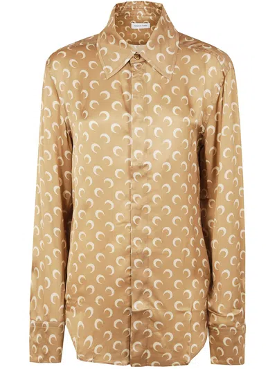 Marine Serre Moon Satin Button Down Shirt Clothing In Brown