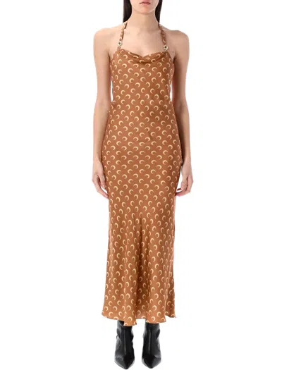 Marine Serre Moon Satin Long Slip Dress In Brown