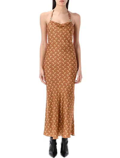 MARINE SERRE MARINE SERRE MOON SATIN LONG SLIP DRESS