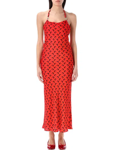 Marine Serre Red Moon Satin Long Slip Dress In Multi