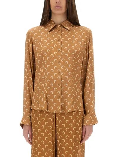 Marine Serre Moon Satin Shirt In Brown