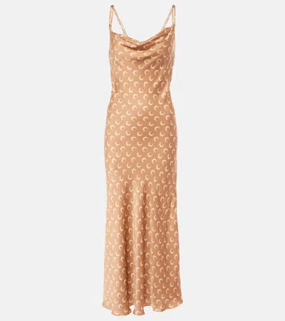 Marine Serre Fitted Satin Mini Dress With Moon Print In Brown