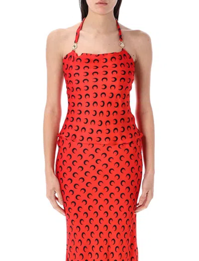 Marine Serre Satin Halterneck Top Metal Hardware In Red