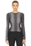 Marine Serre Gray Moon Skin Jacquard Knit Fitted Sweater In Stone Grey