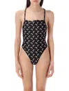Marine Serre Black Jersey Moon One-piece Swimsuit In Black Tan Moon
