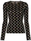 Marine Serre Moon Printed Jersey Long Sleeve Crewneck Top In Black
