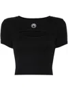 Marine Serre Black Moon Logo Ribbed Jersey Cut-out T-shirt In Black