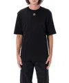Marine Serre Black Crewneck T-shirt With Logo Embroidery On The Front And Logo Patch On The Rear In Black