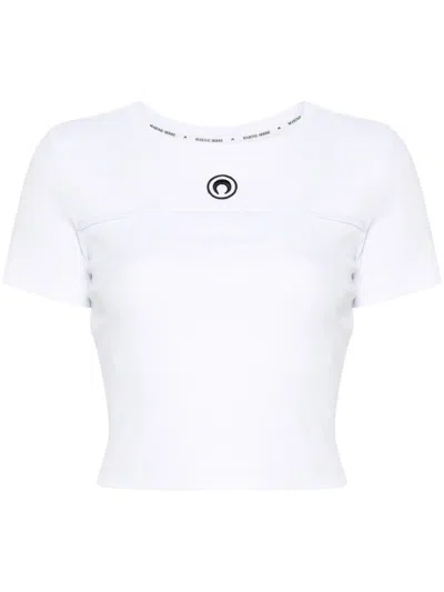 Marine Serre Moon Logo Ribbed Jersey Cut-out T-shirt In White