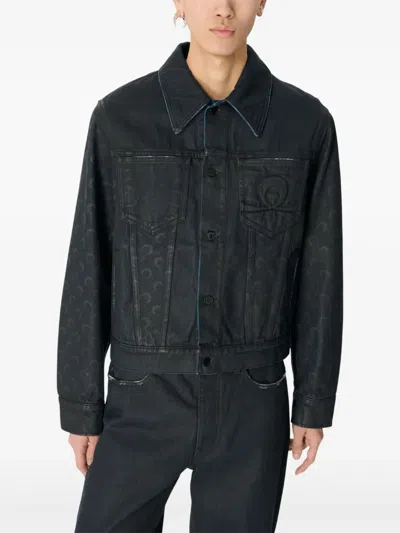 Marine Serre Moon Waxed Denim Jacket In Black