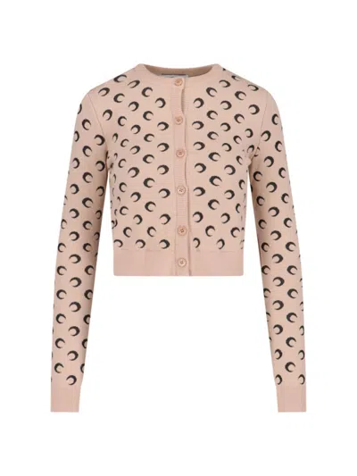 Marine Serre Crescent Moon Jacquard Knitted Cardigan In Beige