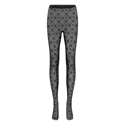 Marine Serre Moon-embroidered Mesh Tights In Black