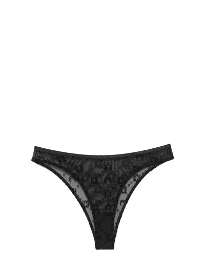 MARINE SERRE MOONGRAM MESH FLOCK HIGH-CUT PANTIES WOMAN BLACK