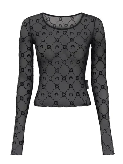 Marine Serre Moongram Mesh Flock Ls Roundneck Top Woman Black