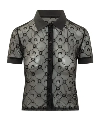 Marine Serre Moonlight Pattern Mesh Flocked Shirt In Black