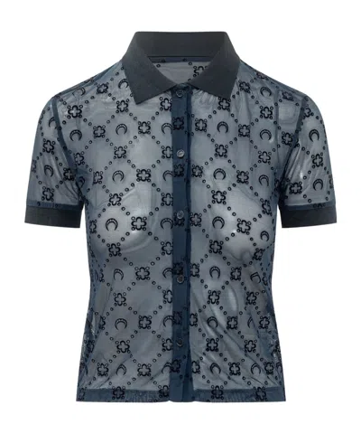 Marine Serre Moonlight Pattern Mesh Flocked Shirt In Blue