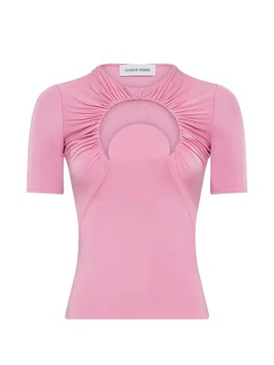 Marine Serre Moon-motif Gathered Jersey T-shirt In Pink