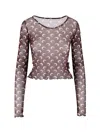 Marine Serre Recycled Moon Mesh Ss Cropped Top In Brown
