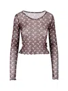 Marine Serre Recycled Moon Mesh Ss Cropped Top In Brown