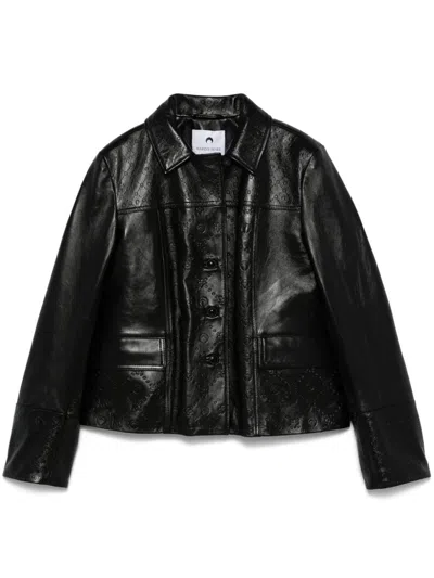 Marine Serre Moonogram-embossed Leather Jacket In Schwarz