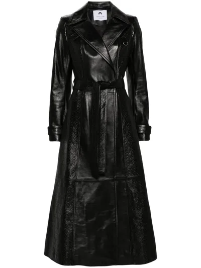 Marine Serre Moonogram-embossed Leather Trench Coat In Black