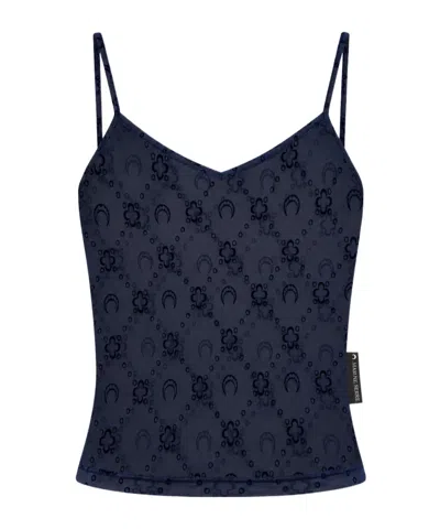 Marine Serre Moonogram Flock Mesh Top In Black