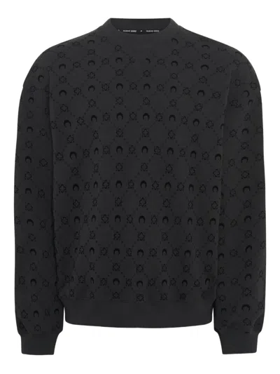 Marine Serre Moonogram Flocked Fleece Sweatshirt In Black
