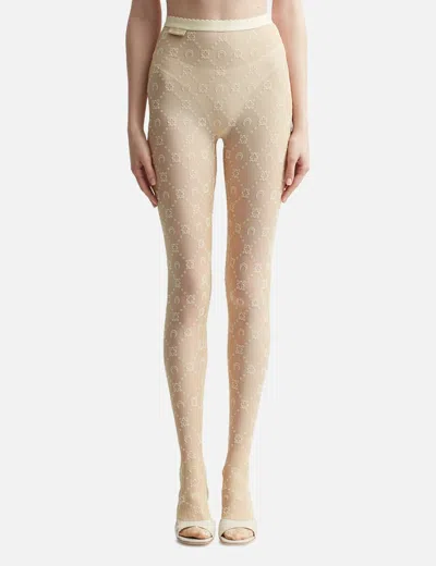 Marine Serre Moonogram Flocked Mesh Tights In Sand