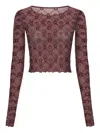 Marine Serre Moonogram Mesh Flock Ls Cropped Top Woman Aubergine In Brown