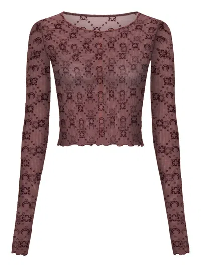 Marine Serre Moonogram Mesh Flock Ls Cropped Top Woman Aubergine In Brown